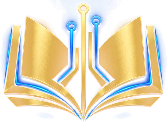 The RNK Academy emblem: an open book in gold with circuit lines